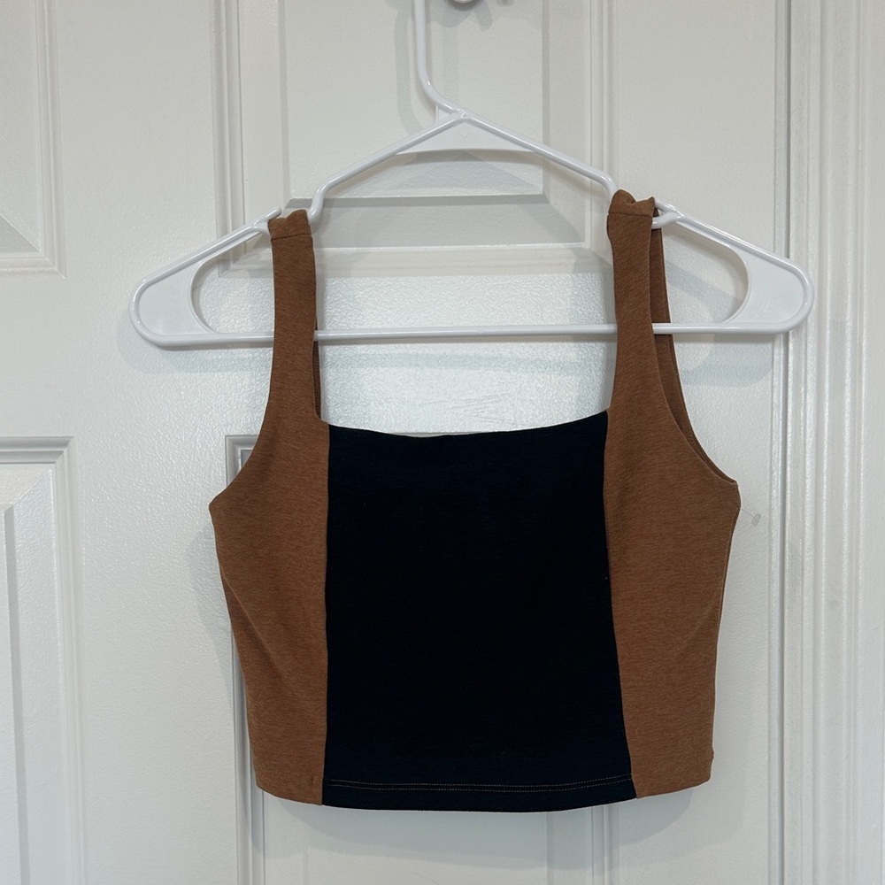 Beyond Yoga Brown/Black Colorblock Women's Crop Athletic Tank Top